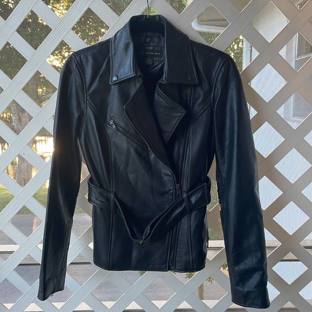 INC Int’l Concepts Leather Graphic-Back Moto Jacket - Picture 2 of 14
